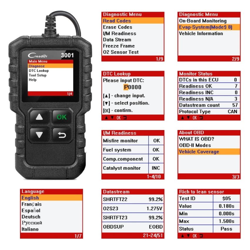 Start de CReader 3001 OBD2-scanner